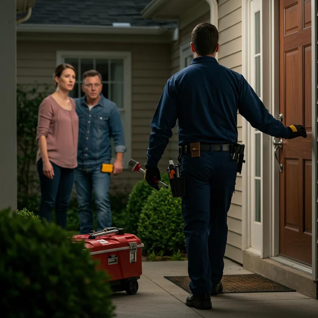 Locksmith arriving at a Raleigh home to provide emergency lockout service